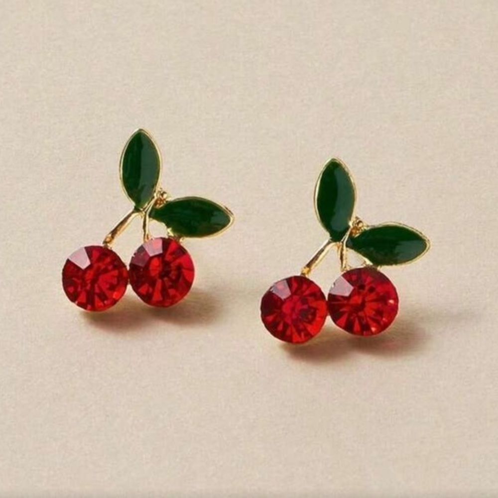 ✨NEW Chic Cherry Earrings with Red and Green Details